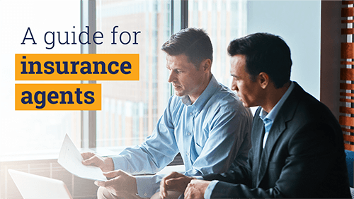 Background Of Two Men Reviewing Paperwork With Text That Says: A Guide For Insurance Agents.