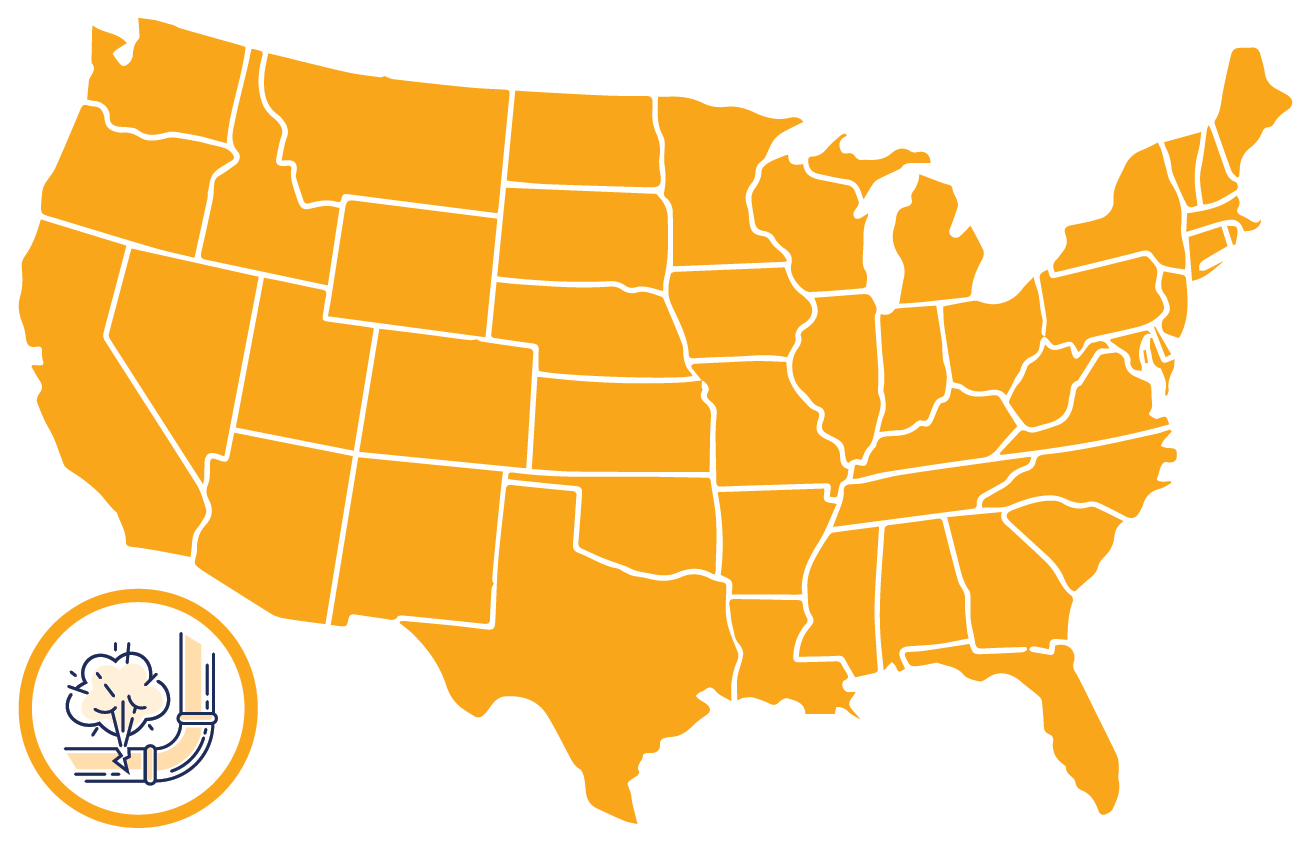 Map of the Continental United States marked in its entirety. 