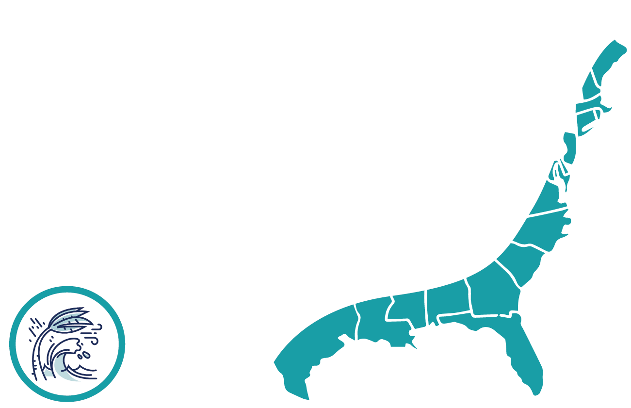 Map of the United States with Hurricanes Marked along the Atlantic and Gulf coasts.
