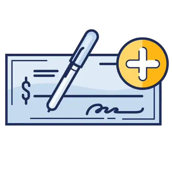 Blank check with plus sign icon