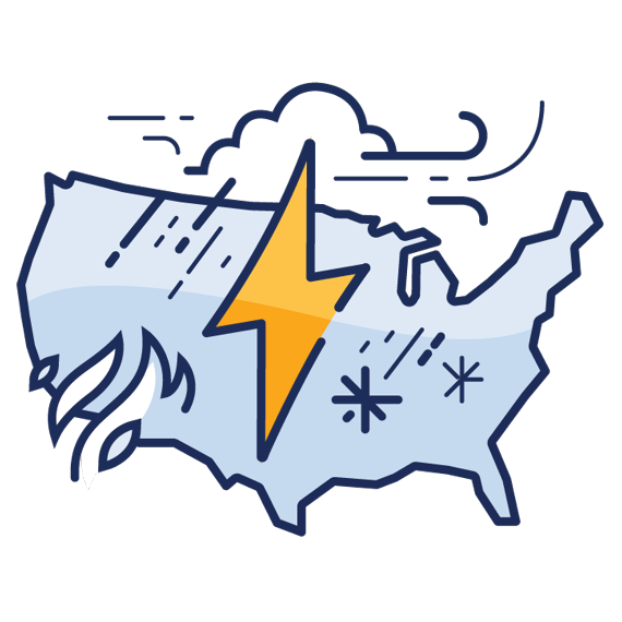 United States showing different natural disasters